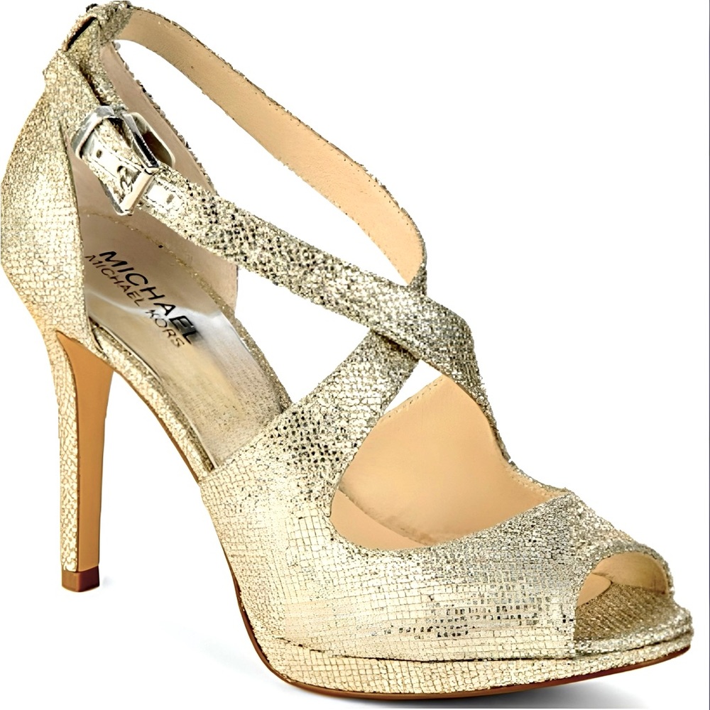 Michael Kors Silver and Gold Heels with Stiletto and Ankle Strap